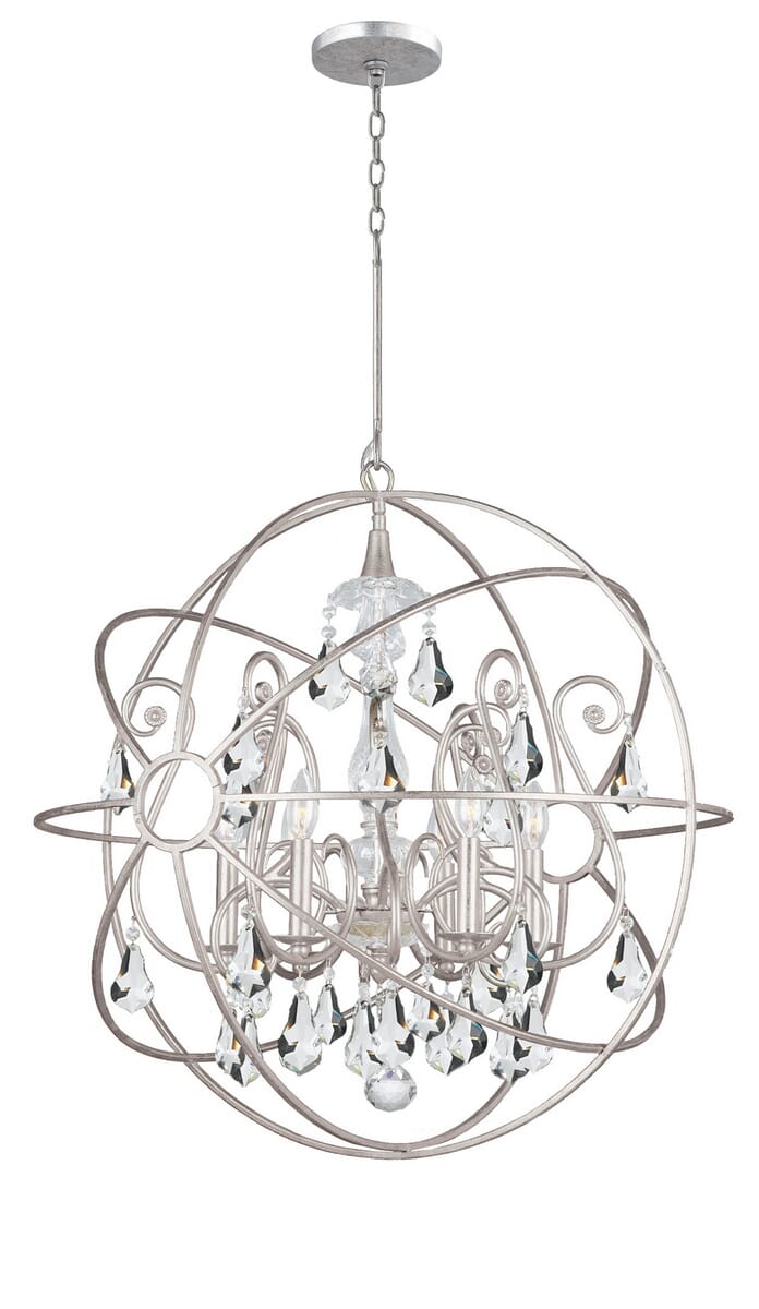 Crystorama Solaris 6-Light 30" Industrial Chandelier in Olde Silver with Clear Hand Cut Crystals