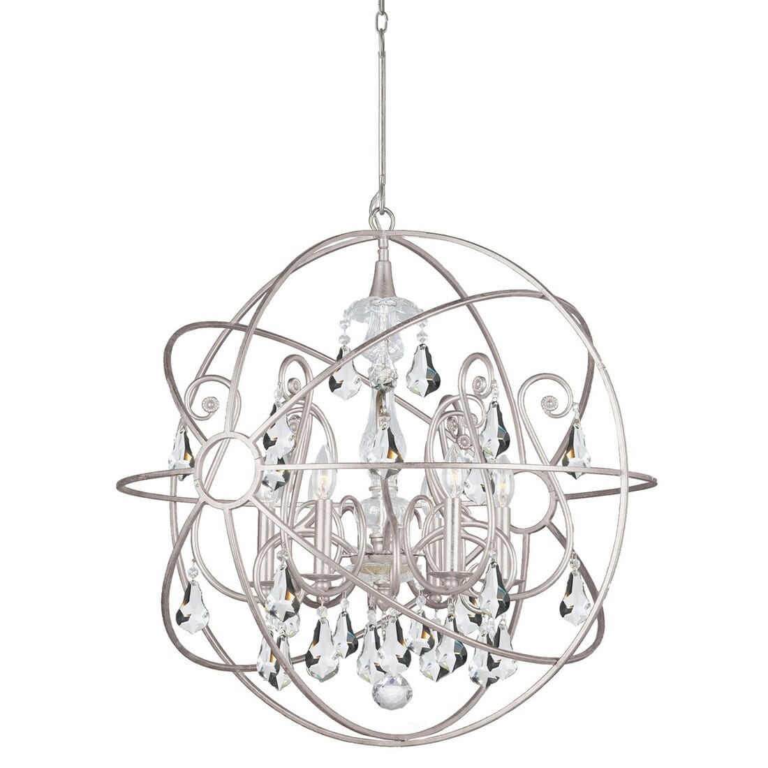 Crystorama Solaris 6-Light 30" Industrial Chandelier in Olde Silver with Clear Swarovski Strass Crystals