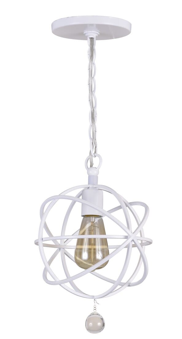 Crystorama Solaris 9" Pendant Light in Wet White with Clear Glass Drops Crystals