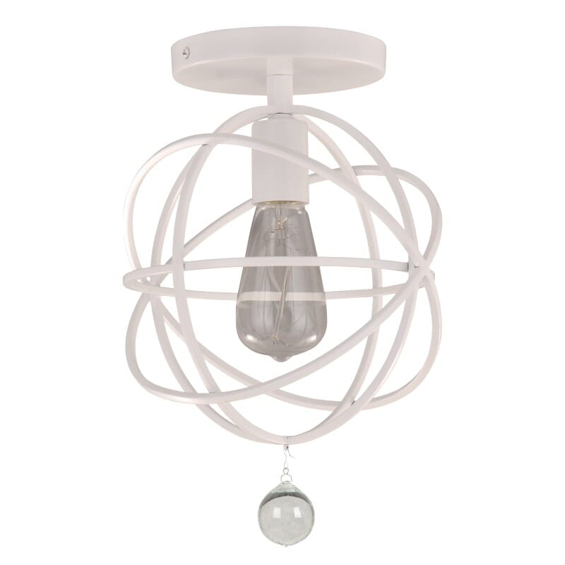 Crystorama Solaris 9" Ceiling Light in Wet White with Clear Glass Drops Crystals