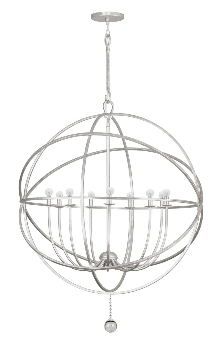 Crystorama Solaris 9-Light 50" Industrial Chandelier in Olde Silver with Clear Glass Drops Crystals