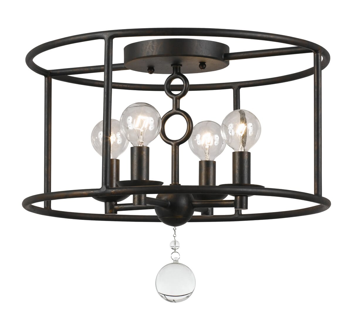 Crystorama Cameron 4-Light 15" Ceiling Light in English Bronze with Clear Glass Drops Crystals