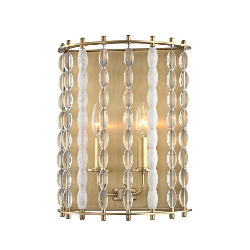 Hudson Valley Whitestone 2-Light 14" Wall Sconce in Aged Brass
