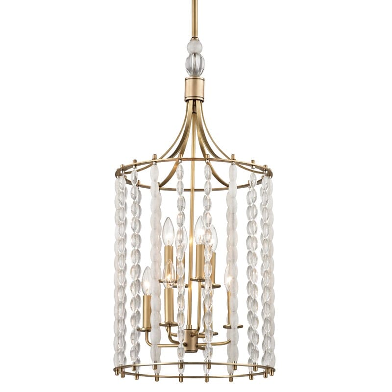 Hudson Valley Whitestone 8-Light 34" Pendant Light in Aged Brass