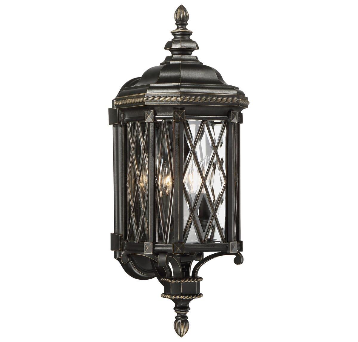 The Great Outdoors Bexley Manor 4-Light 25" Outdoor Wall Light in Black with Gold Highlights