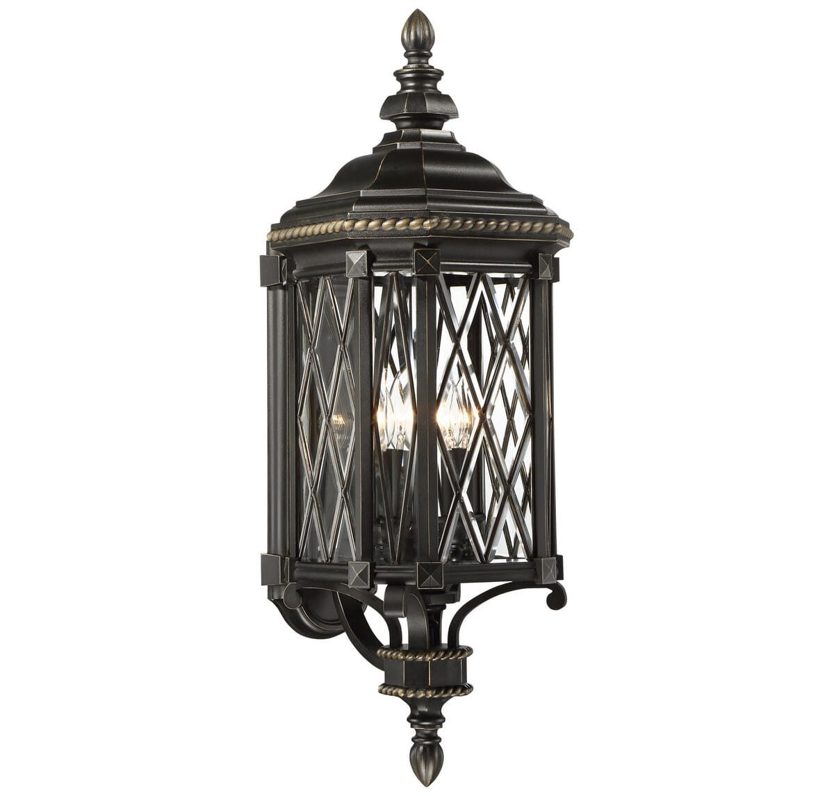 The Great Outdoors Bexley Manor 4-Light 32" Outdoor Wall Light in Black with Gold Highlights