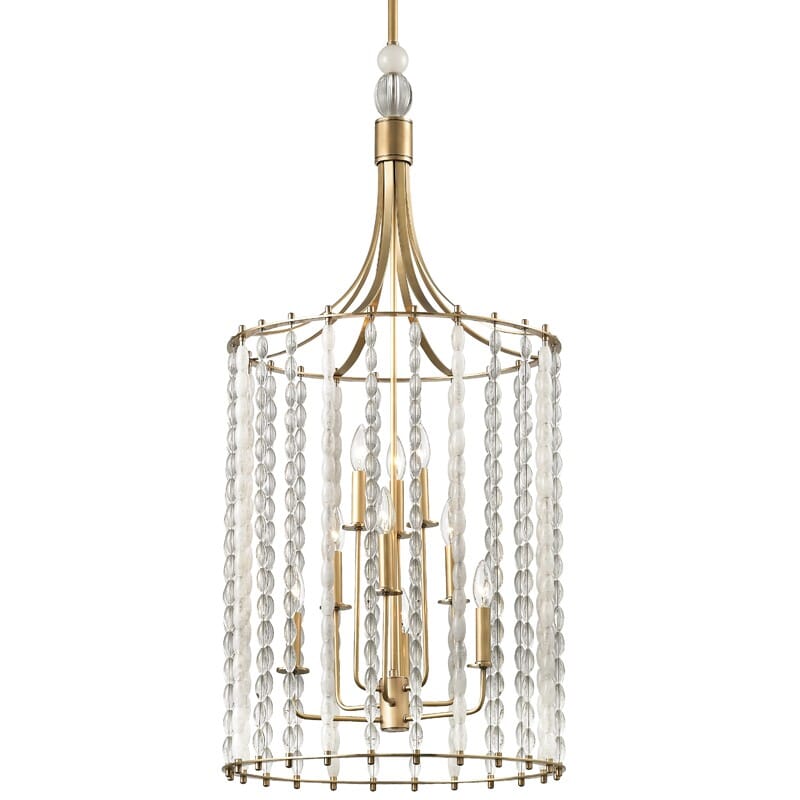 Hudson Valley Whitestone 9-Light 46" Pendant Light in Aged Brass