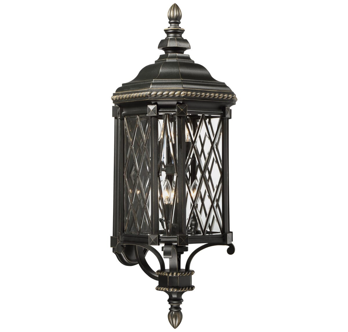 The Great Outdoors Bexley Manor 6-Light 38" Outdoor Wall Light in Black with Gold Highlights