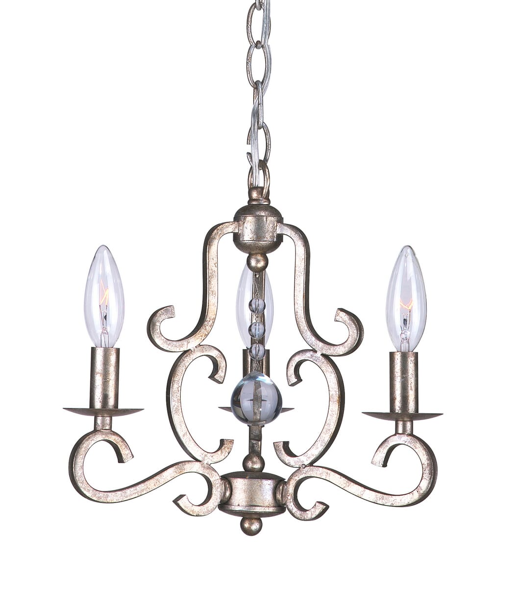 Crystorama Orleans 3-Light 12" Mini Chandelier in Olde Silver with Clear Glass Drops Crystals