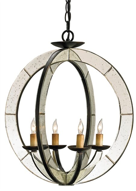 Currey & Company 4-Light 21" Meridian Chandelier in Old Iron and Antique Mirror