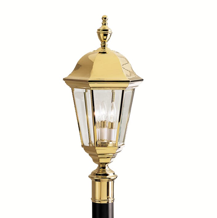 Kichler Grove Mill 3-Light Outdoor Post Lantern in Polished Brass