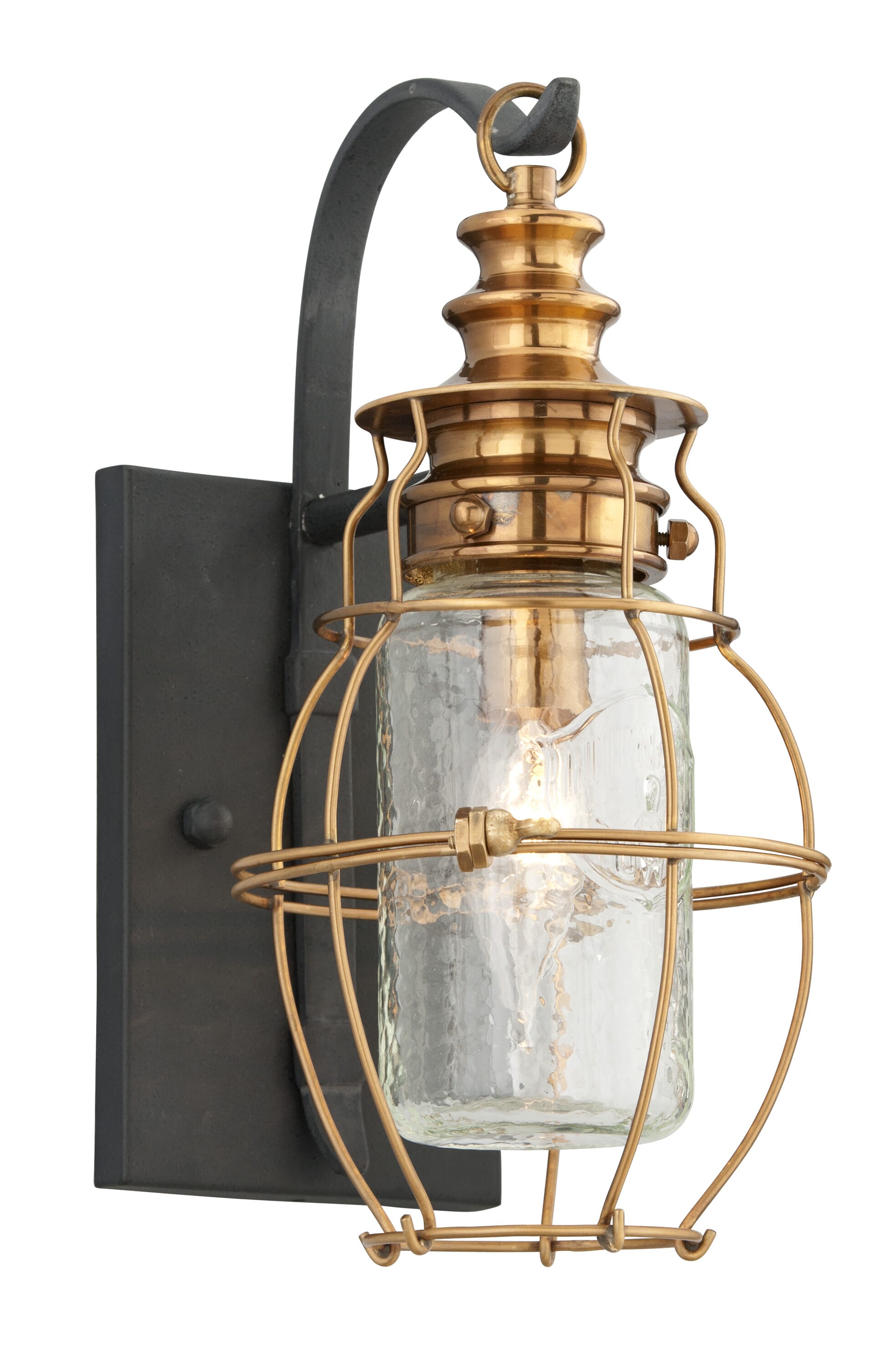 Troy Little Harbor 13" Outdoor Wall Light in Aged Brass