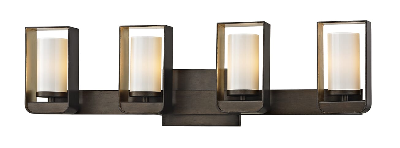 Troy Escape 4-Light 27" Bathroom Vanity Light in Bronze with Gold Leaf Accent