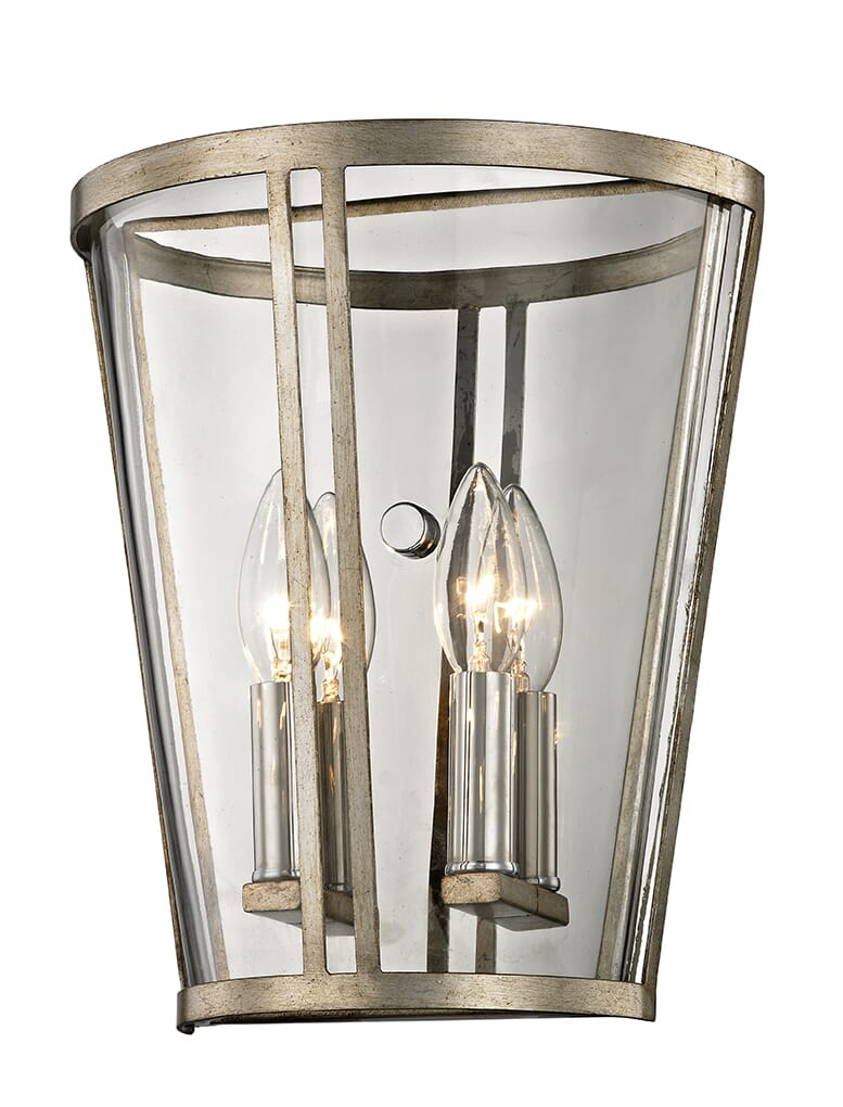 Troy Trapeze 2-Light 11" Wall Sconce in Champagne Silverver Leaf