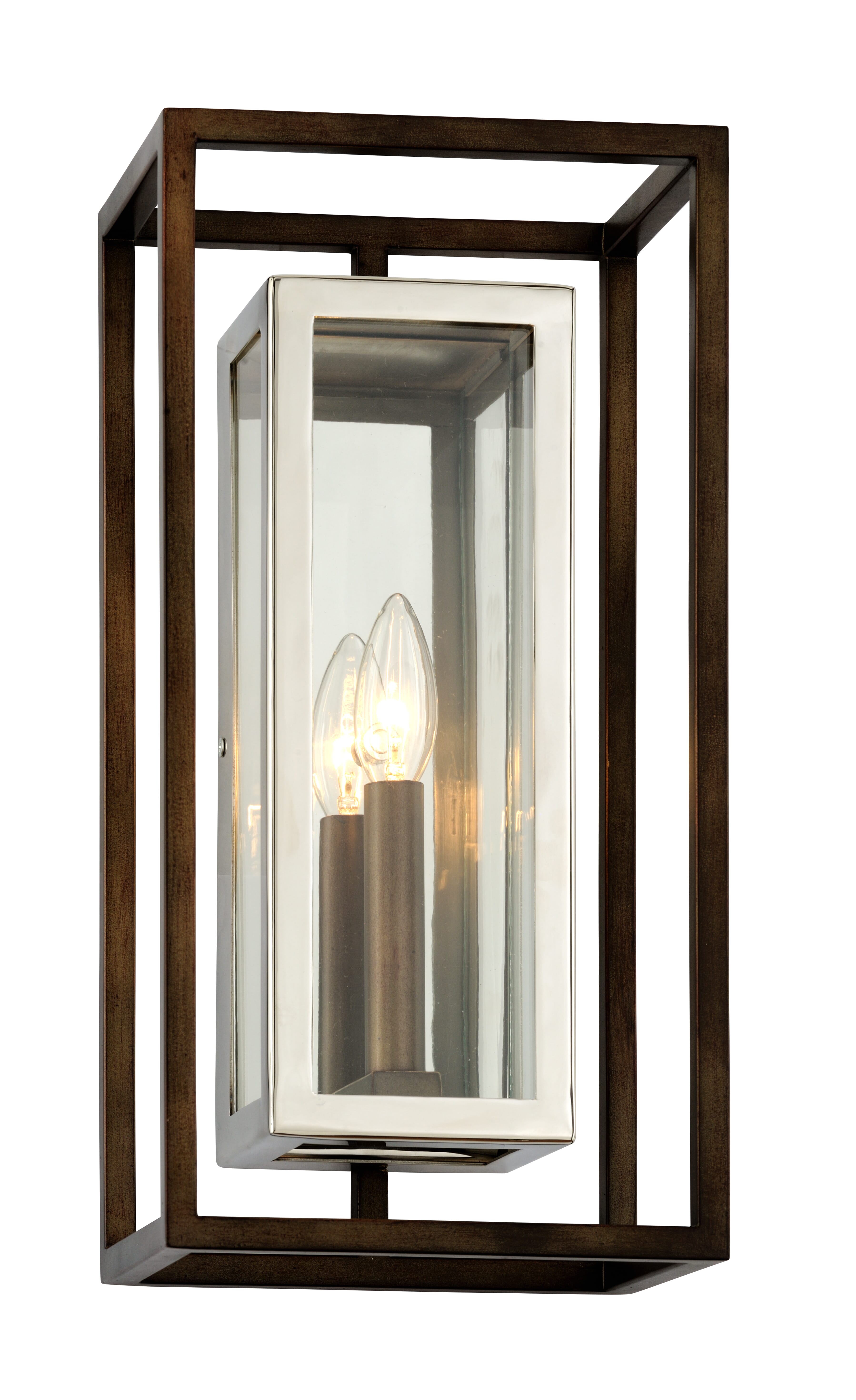 Troy Morgan 15" Wall Sconce in Bronze with Polished Stainless