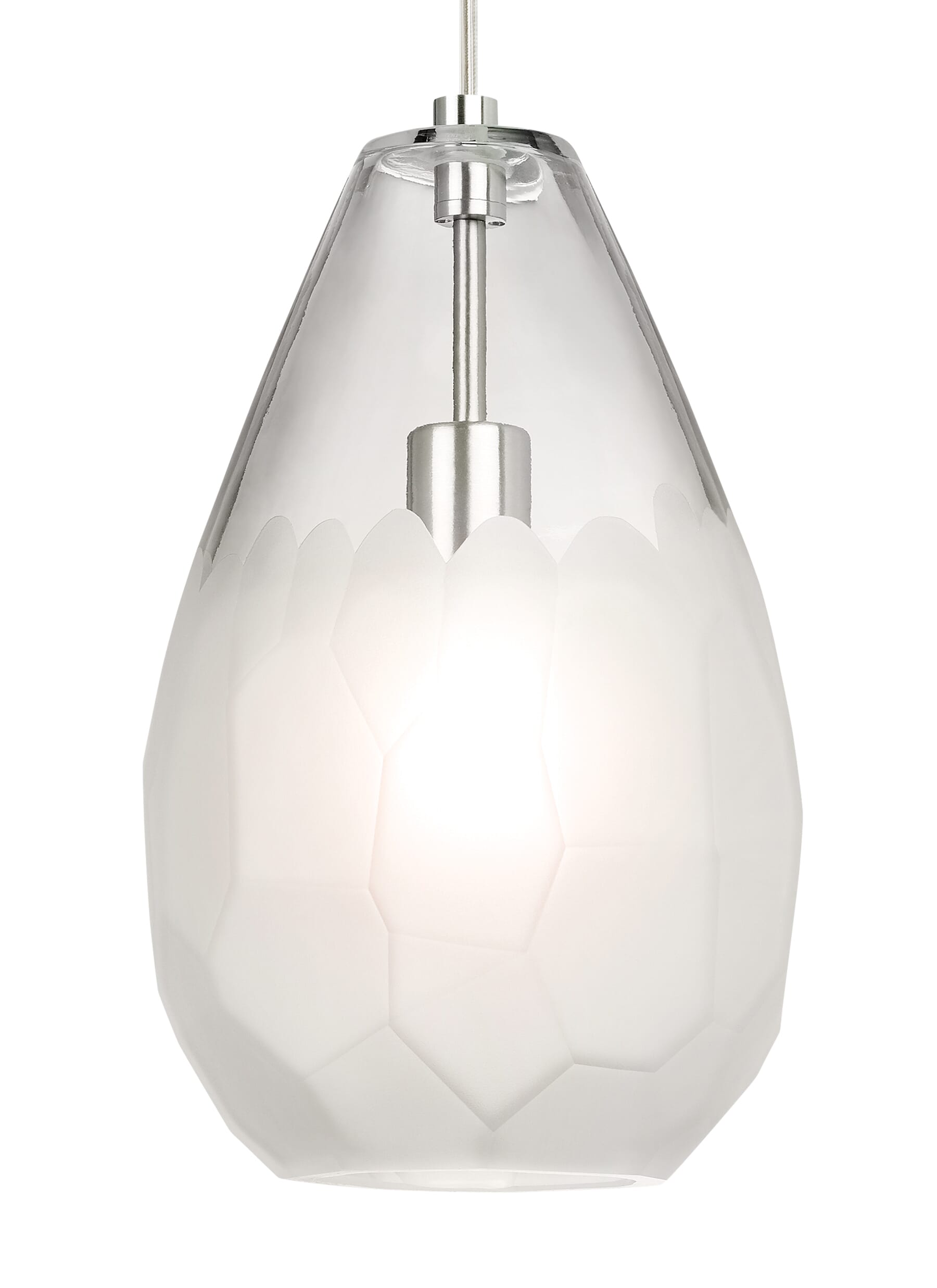 Tech Briolette 14" Pendant Light in Satin Nickel and Frost