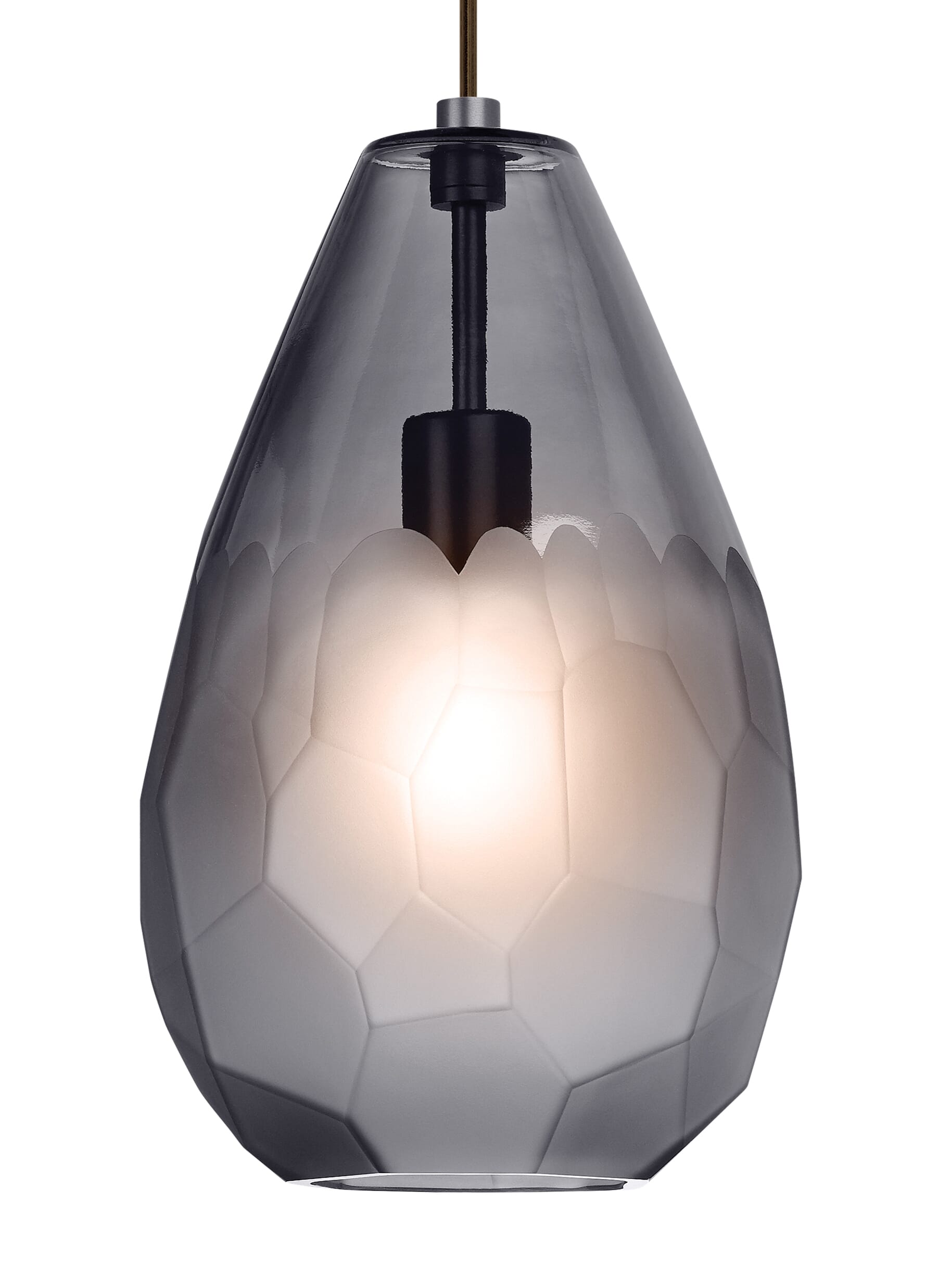 Tech Briolette 14" Pendant Light in Satin Nickel and Smoke