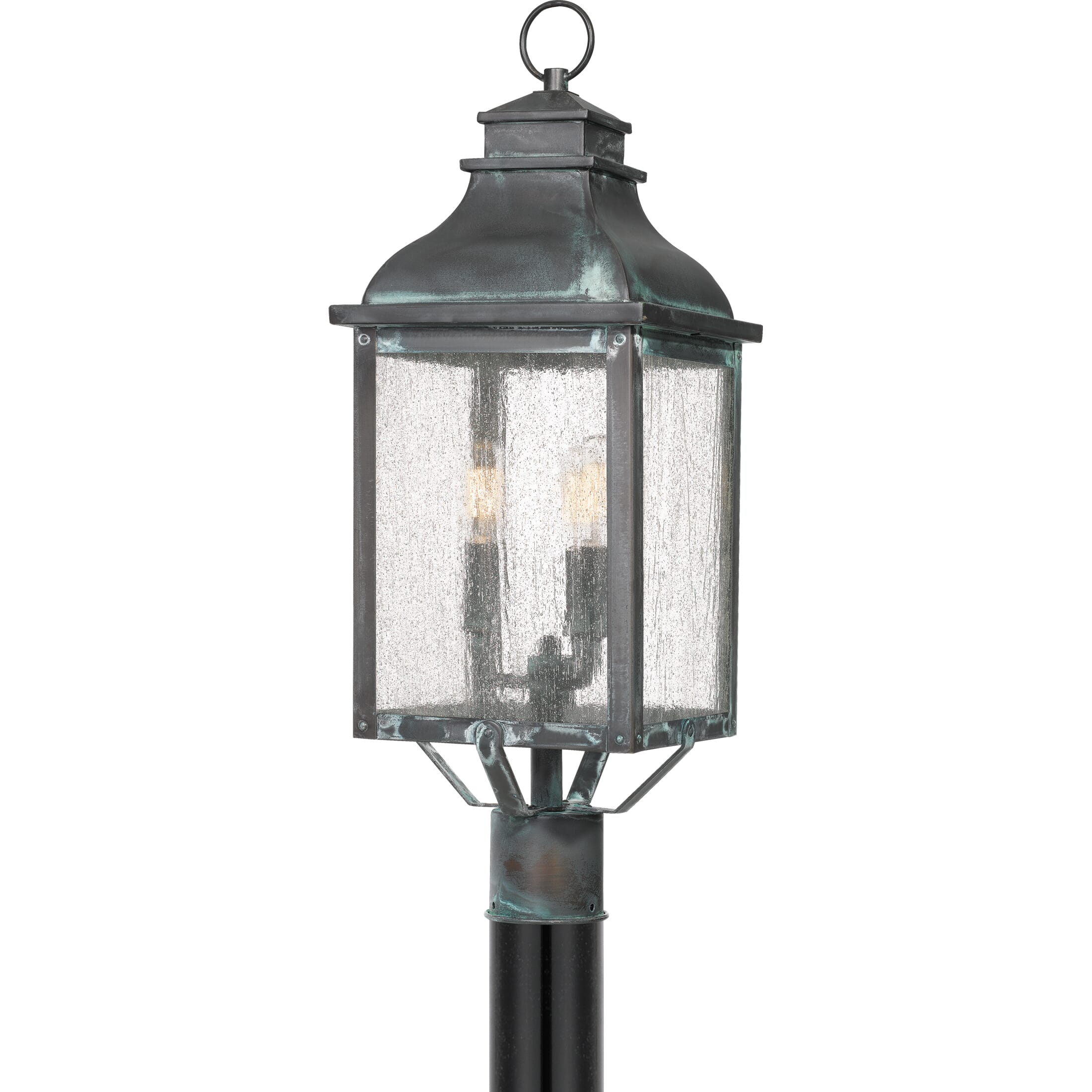 Quoizel Branson 3-Light 9" Outdoor Post Light in Aged Verde