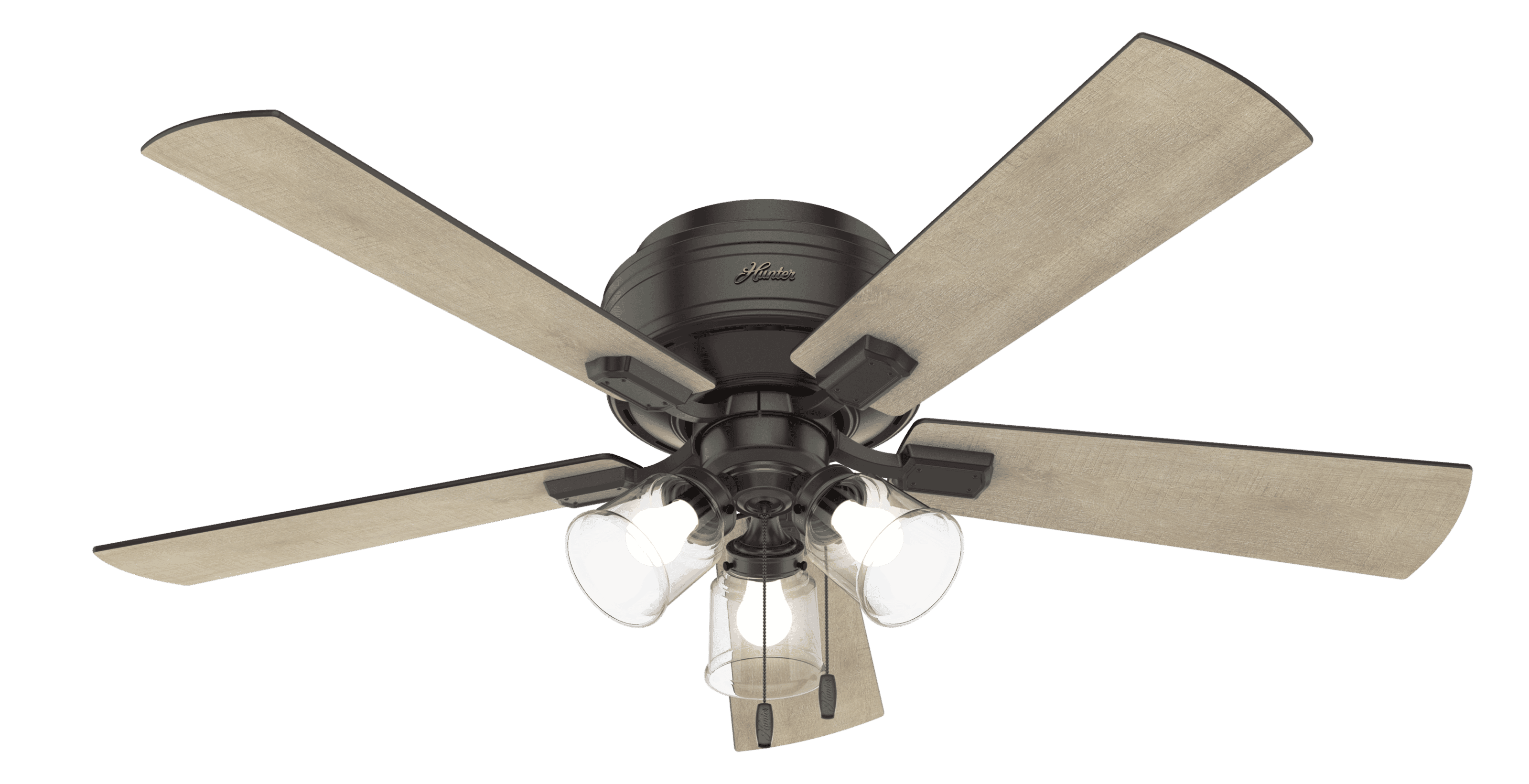 Hunter Crestfield 3-Light 52" Indoor Flush Mount Ceiling Fan in Noble Bronze