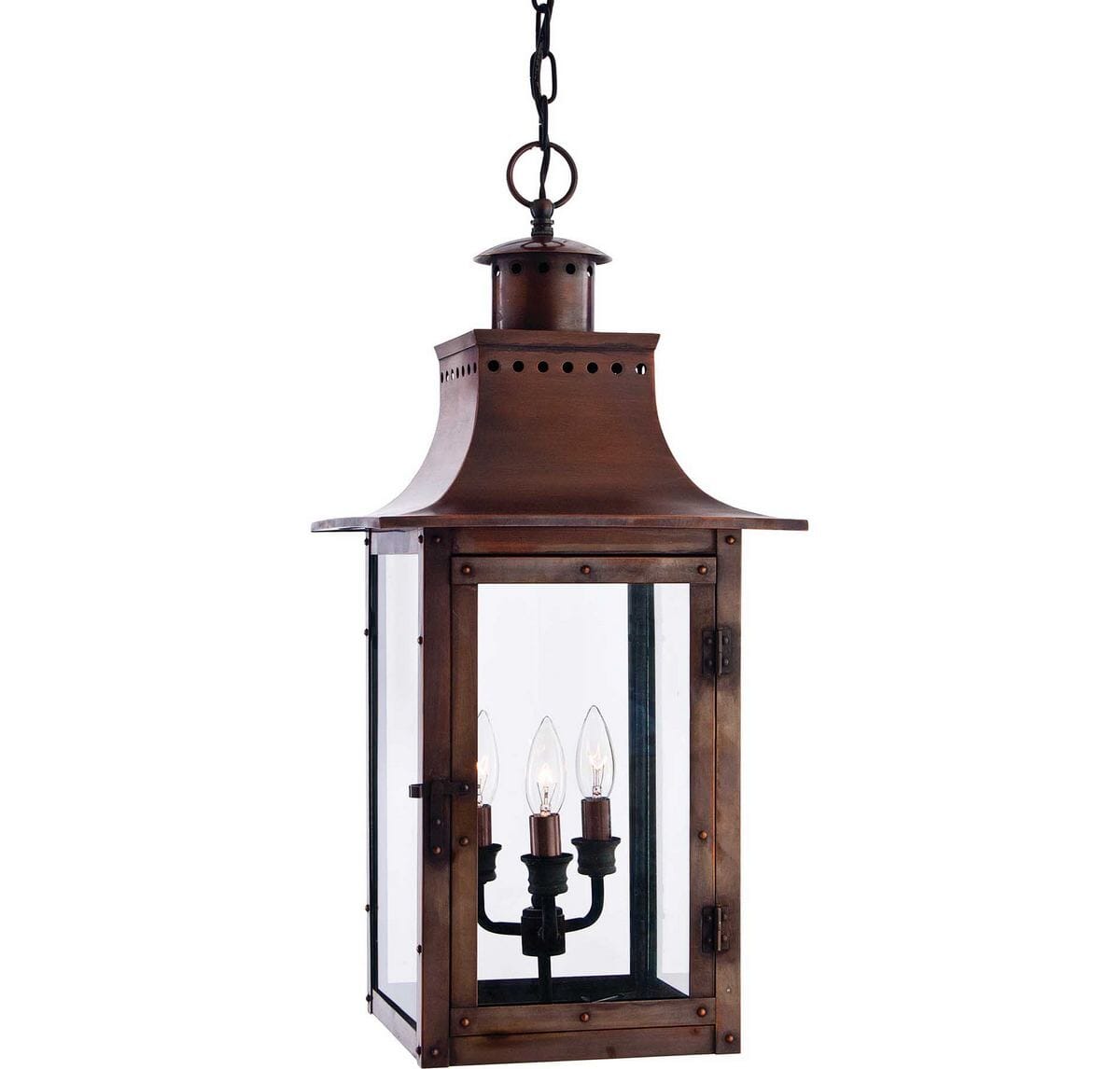 Quoizel Chalmers 3-Light 12" Outdoor Hanging Light in Aged Copper