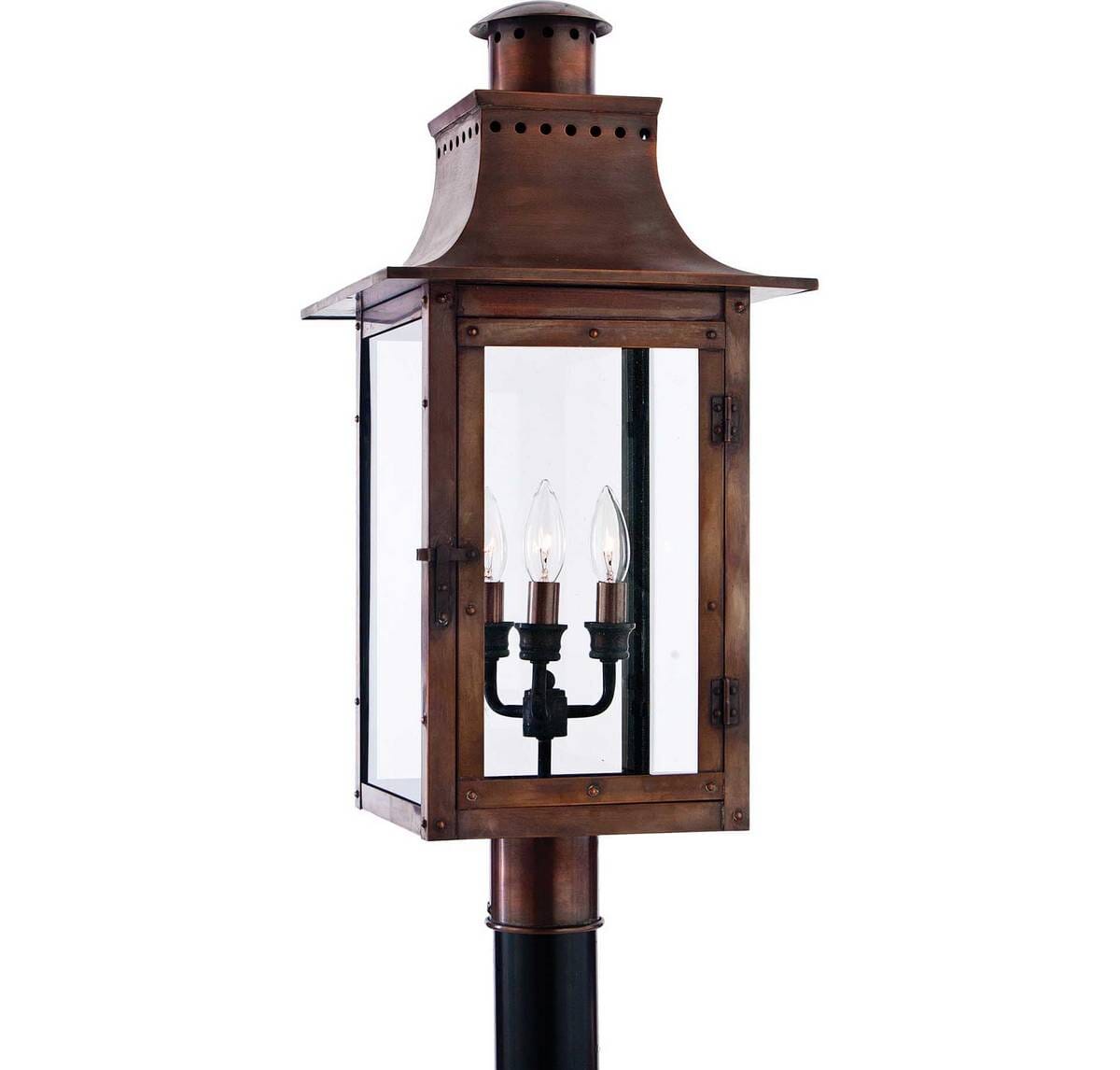 Quoizel Chalmers 3-Light 12" Outdoor Post Light in Aged Copper