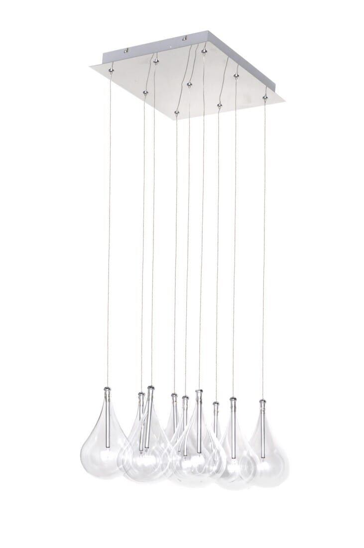 ET2 Larmes 14" 9-Light Clear Glass Pendant in Polished Chrome