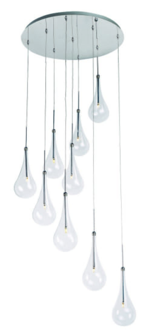 ET2 Larmes LED 22.75" 9-Light Clear Glass Pendant in Polished Chrome