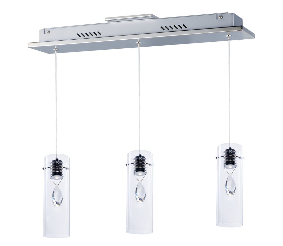 ET2 Solitaire 21.75" 3-Light Clear Glass Pendant in Polished Chrome