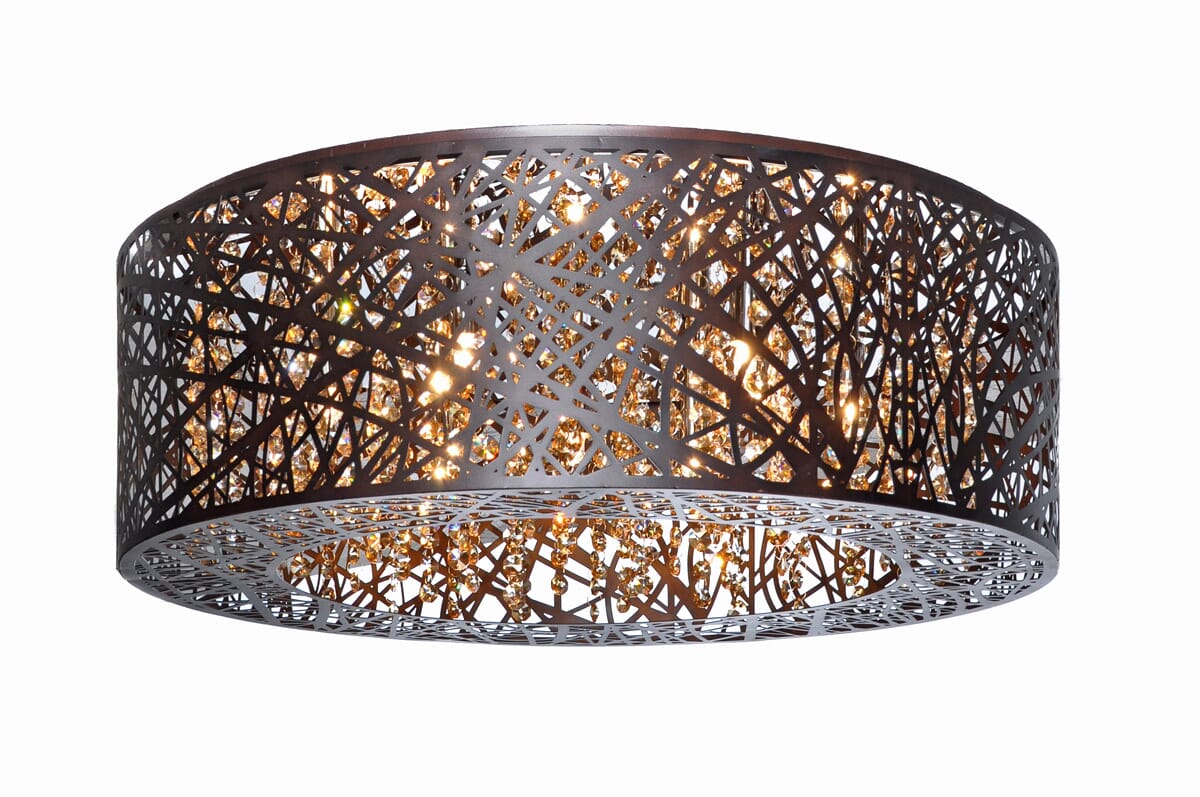 ET2 Inca 9-Light Flush Mount in Bronze w/Cognac Glass