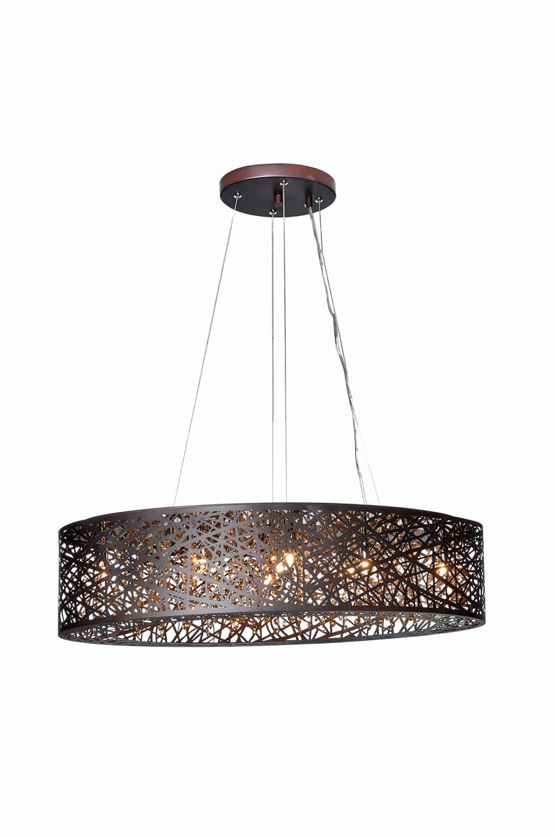 ET2 Inca 9-Light Linear Pendant in Bronze w/Cognac Glass