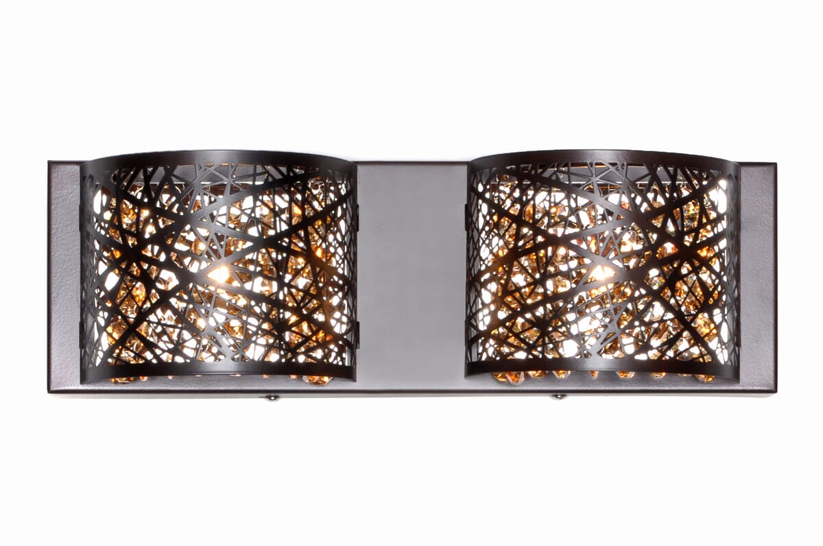 ET2 Inca 2-Light Bathroom Vanity Light in Bronze with Cognac Glass