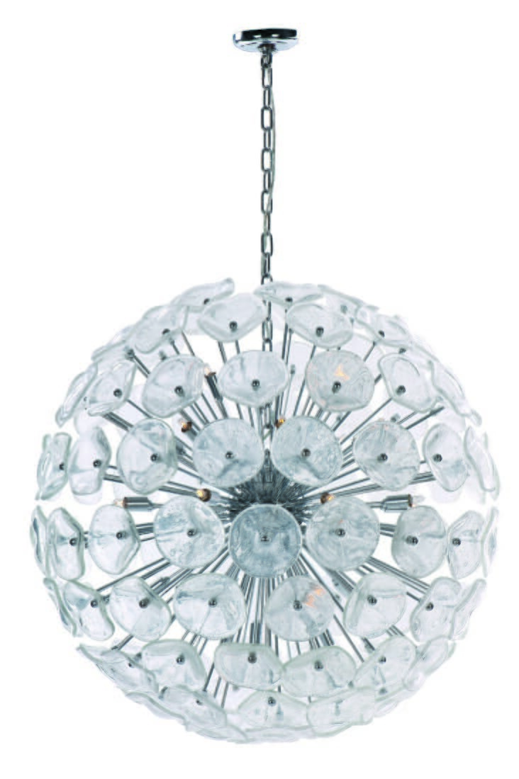 ET2 Fiori 31.5" 28-Light Clear Murano Glass Pendant in Polished Chrome