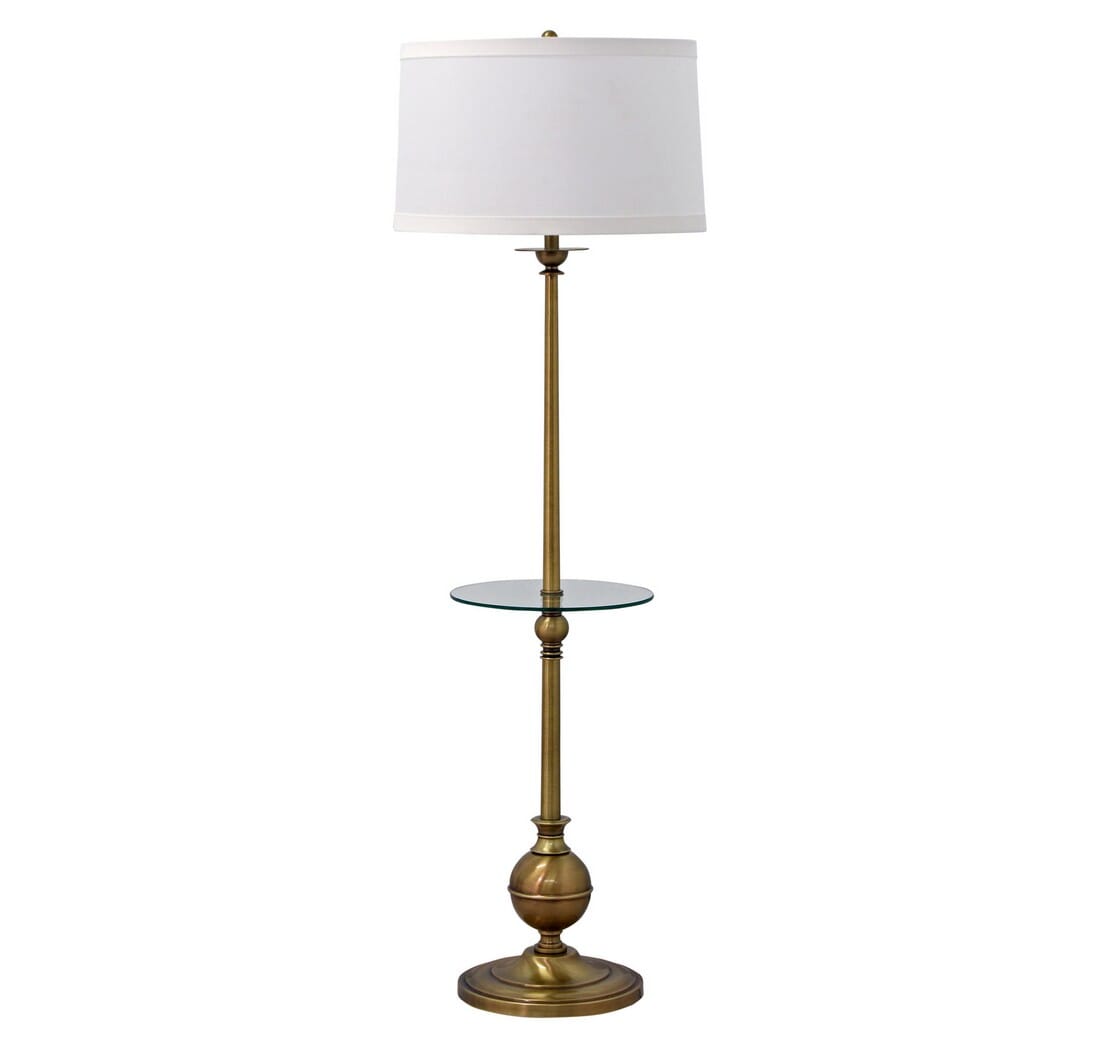 House of Troy Essex Floor Lamp with Table in Antique Brass