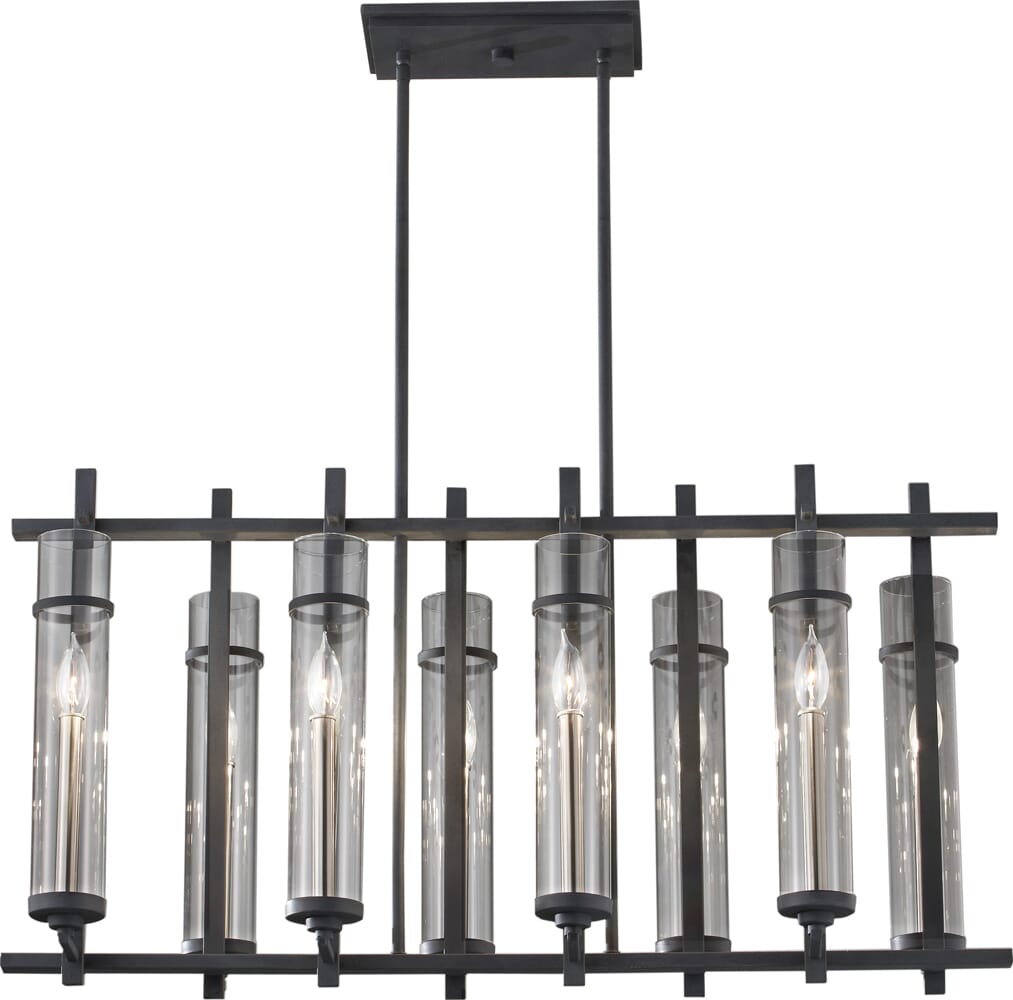 Feiss Ethan 8-Light Iron Linear Pendant in Iron & Brushed Steel