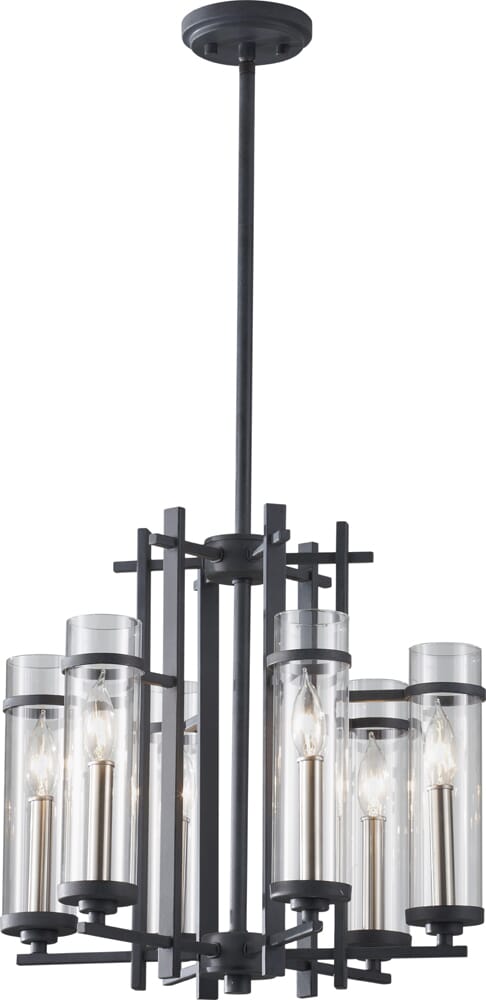 Feiss Ethan 6-Light Single Tier Chandelier in Iron & Brushed Steel