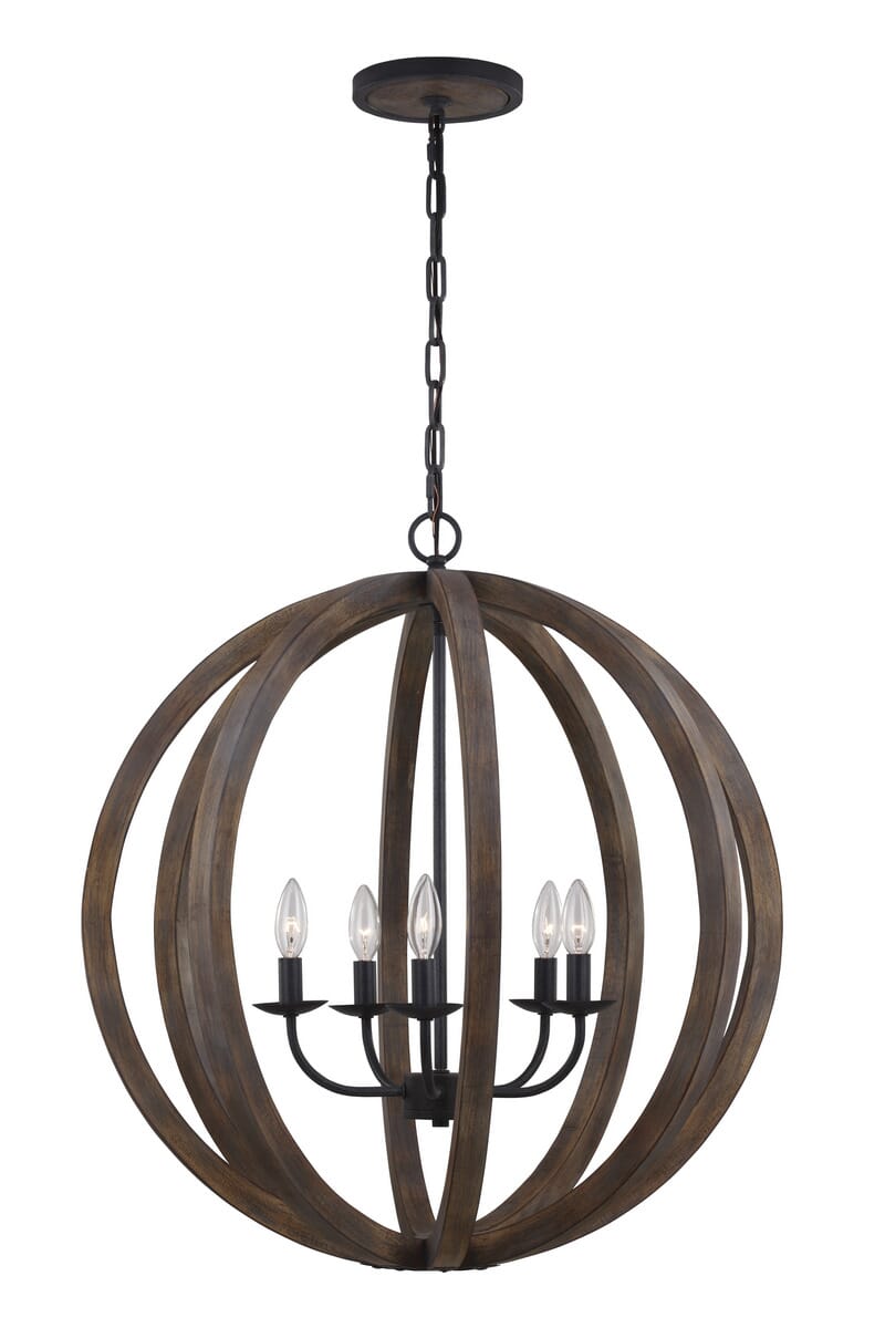 Feiss Allier Medium Sphere Pendant in Weathered Oak