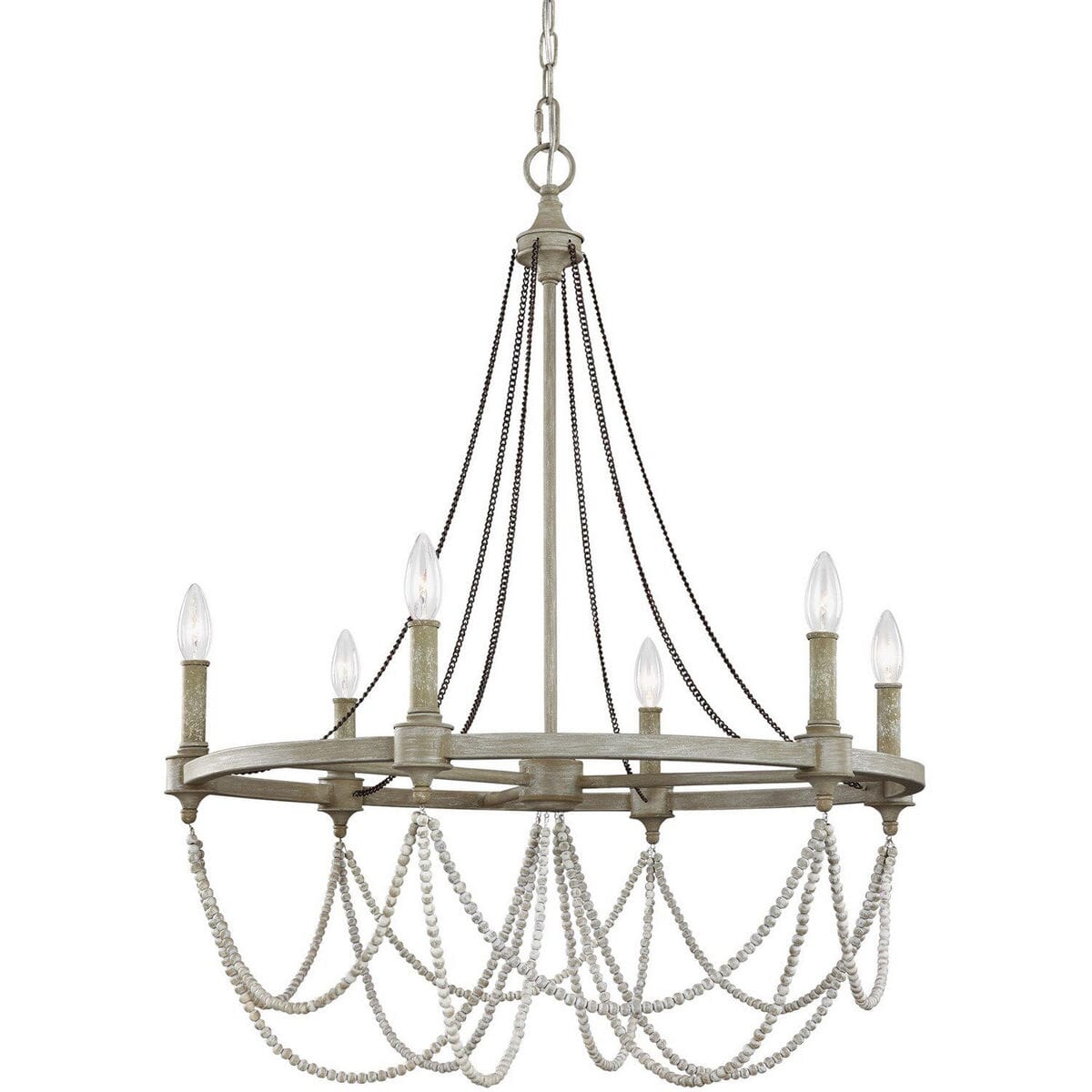 Feiss Beverly 6-Light Chandelier in French Oak/Distressed White Wood