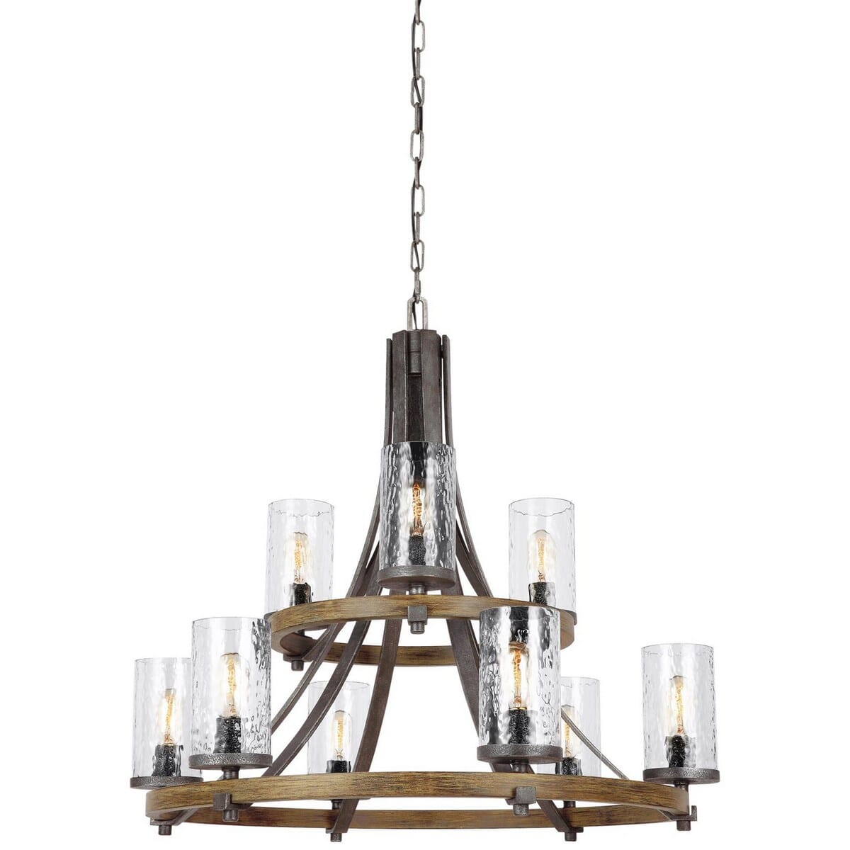 Feiss Angelo 9-Light Chandelier in Distressed Oak/Slate Grey Metal