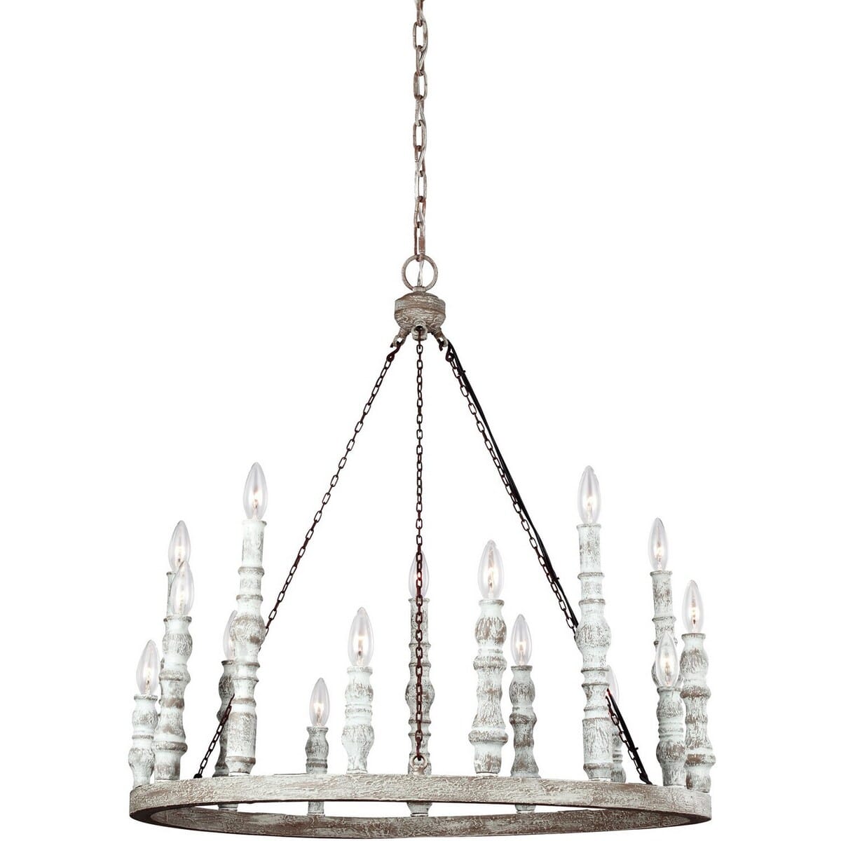 Feiss Norridge 15-Light Chandelier in Distressed Fence Board/White