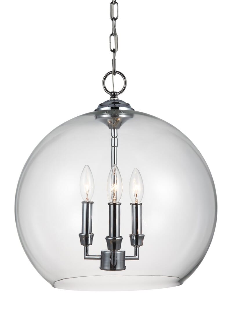 Feiss Lawler 16" 3-Light Clear Glass Pendant in Chrome