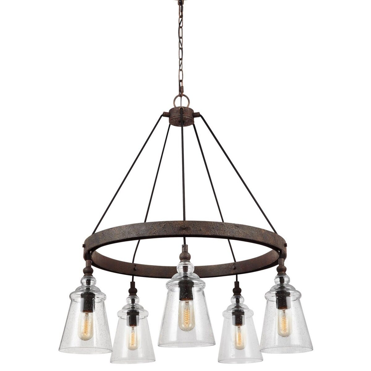 Feiss Loras 27" 5-Light Clear Seeded Chandelier in Dark Weathered Iron