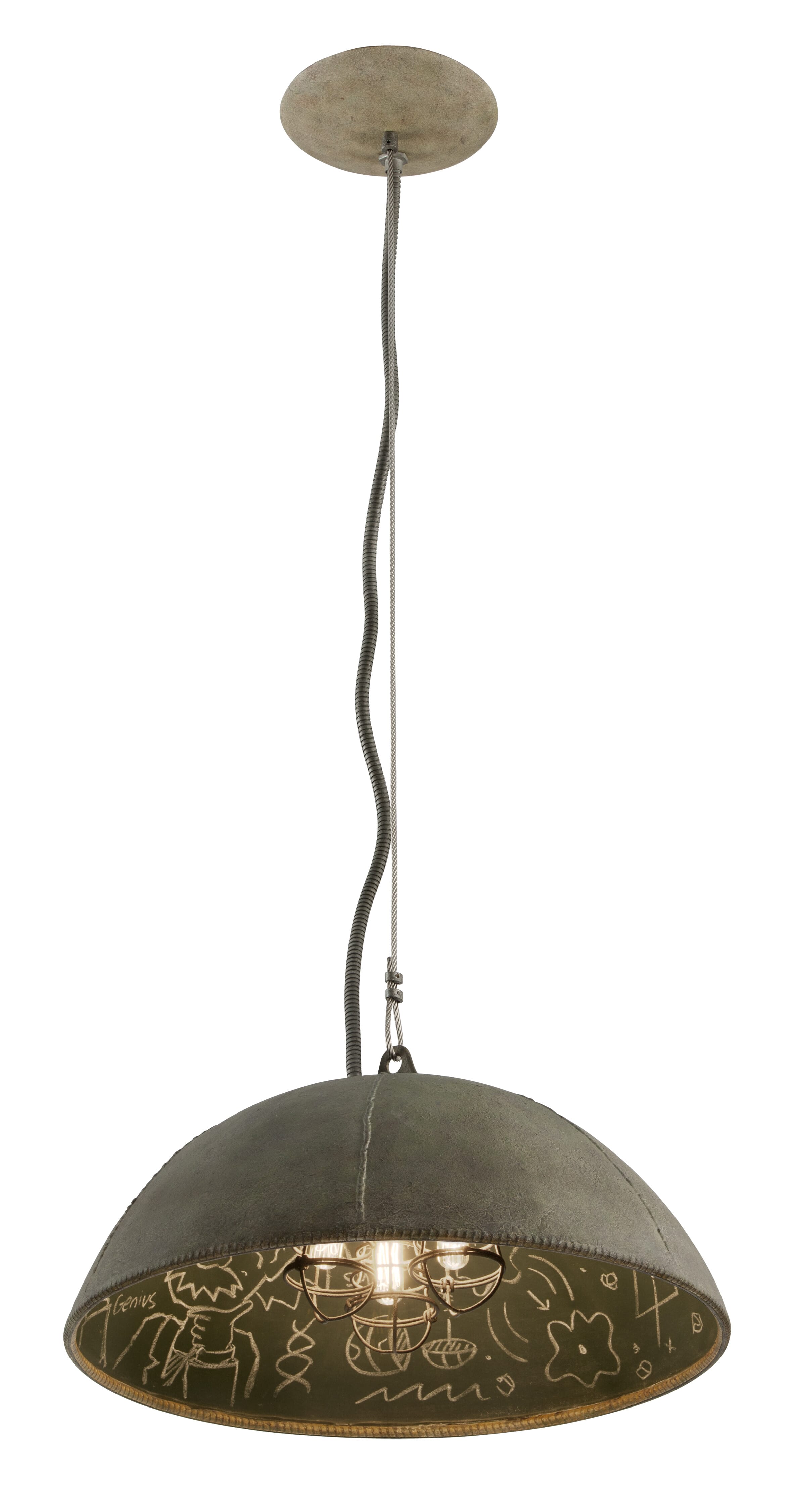 Troy Relativity 3-Light 10" Pendant Light in Salvage Zinc with Chalkboard