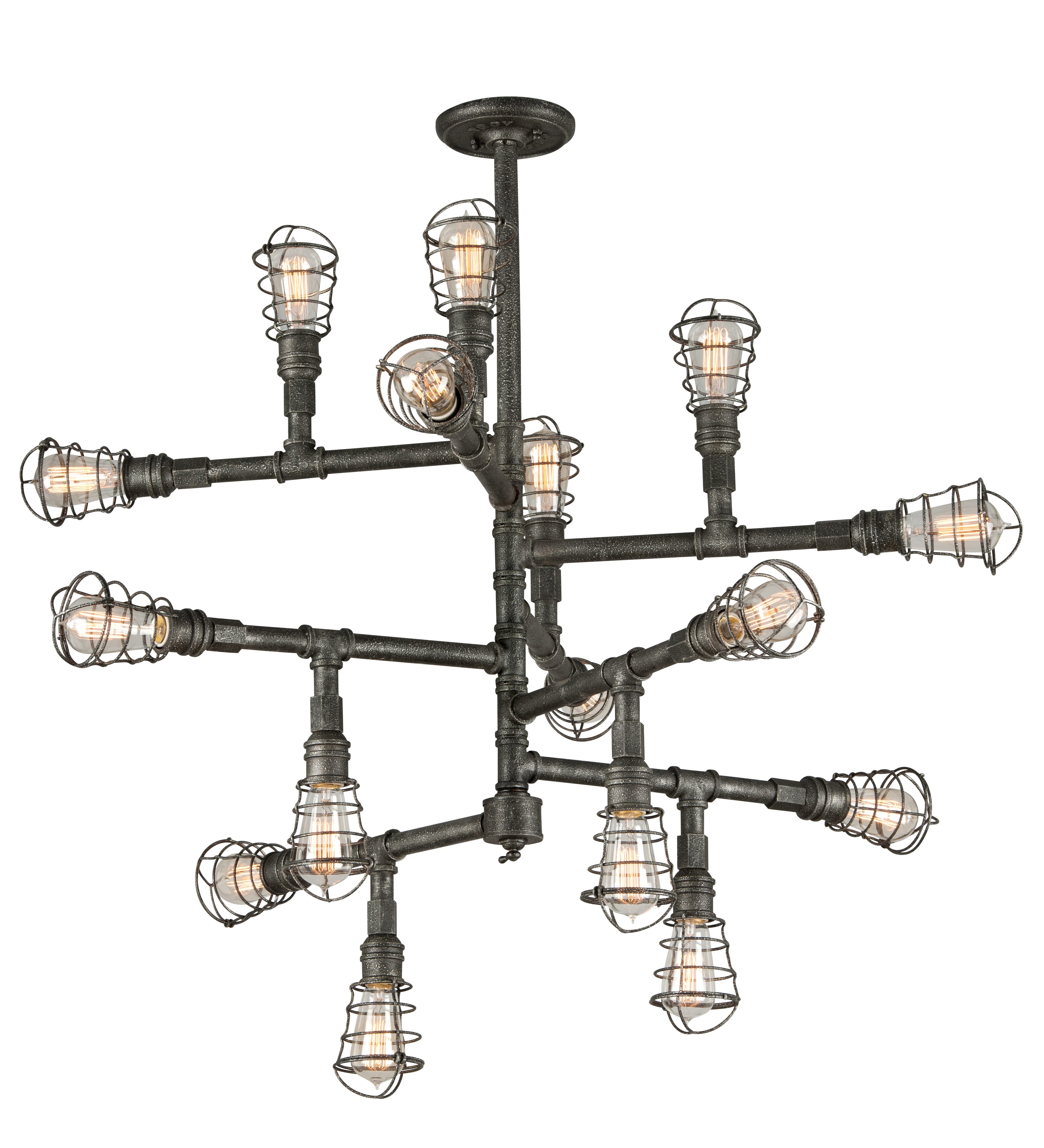 Troy Conduit 16-Light Chandelier in Old Silver