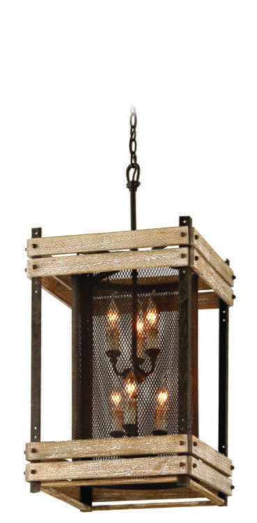 Troy Merchant Street 6-Light 34" Pendant Light in Rusty Iron with Salvaged Wood