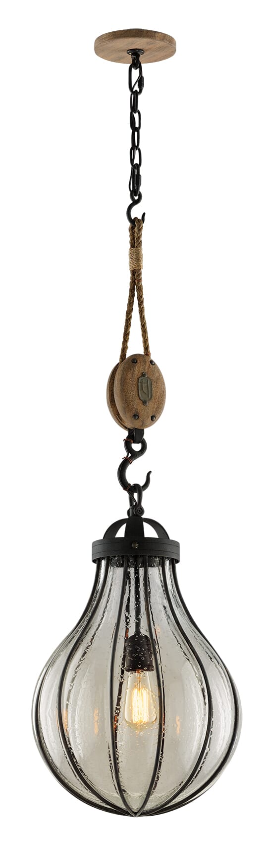 Troy Murphy 40" Pendant Light in Vintage Iron with Rustic Wood