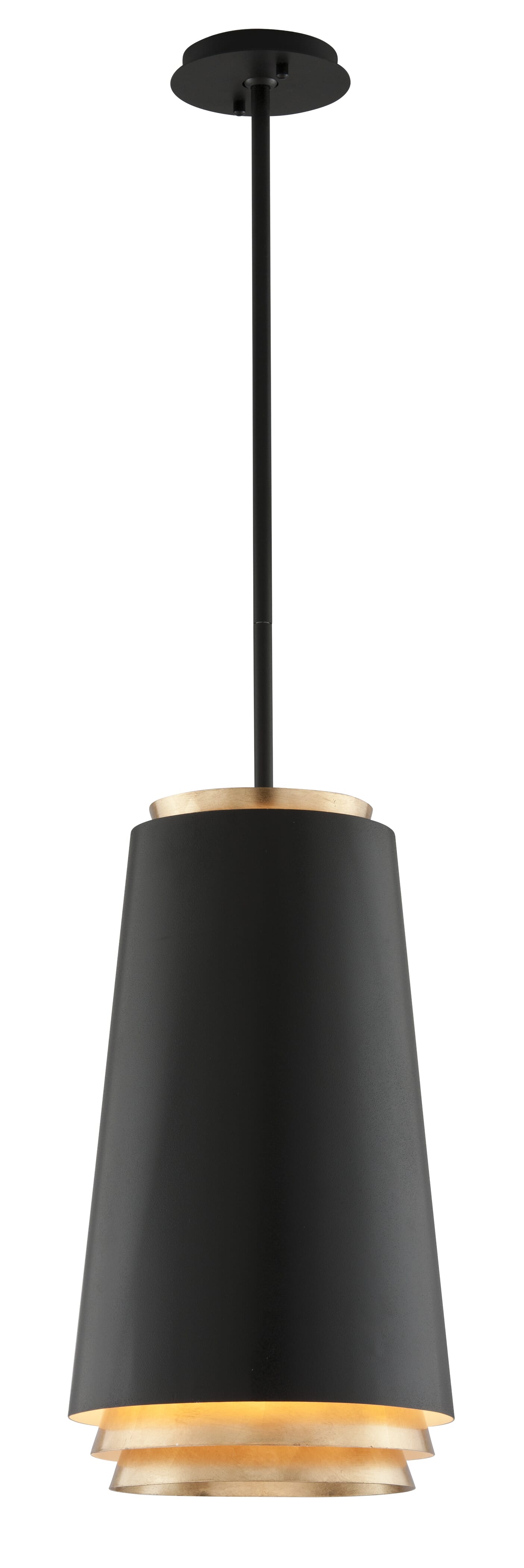 Troy Fahrenheit 3-Light 22" Pendant Light in Textured Black W-Gold Leaf