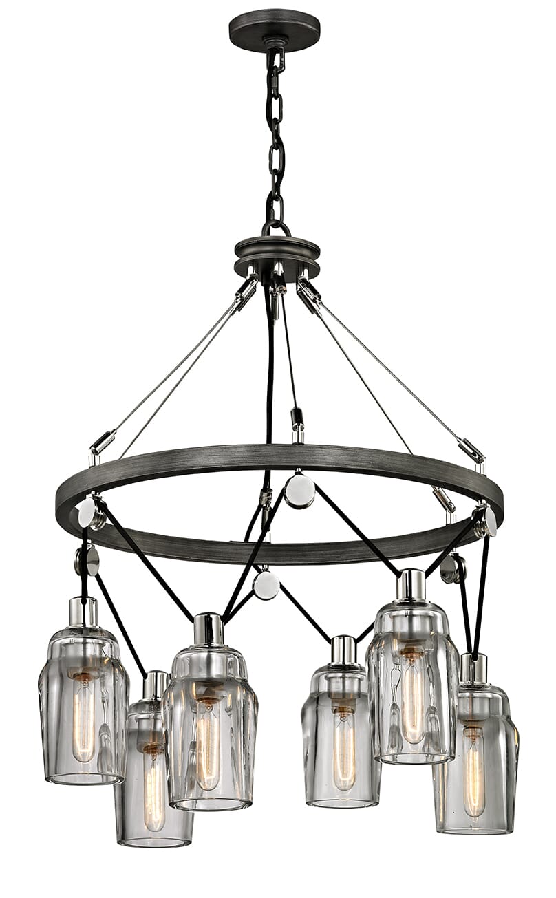 Troy Citizen 6-Light Chandelier in Graphite and Polished Nickel