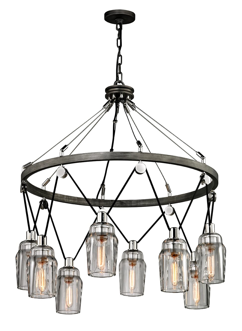 Troy Citizen 8-Light Chandelier in Graphite and Polished Nickel