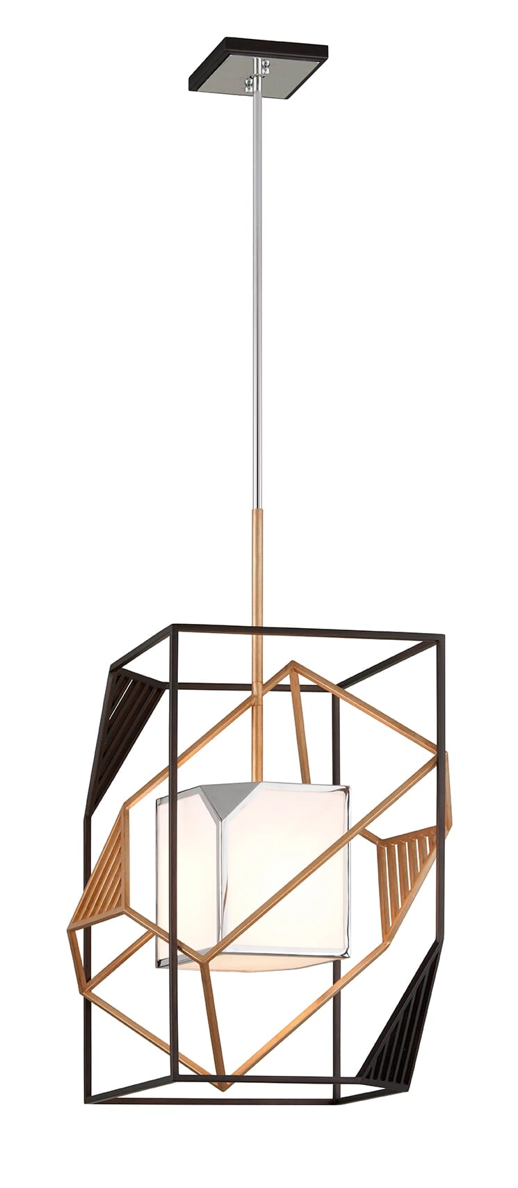 Troy Cubist Chandelier in Bronze Gold Leaf and Stainless