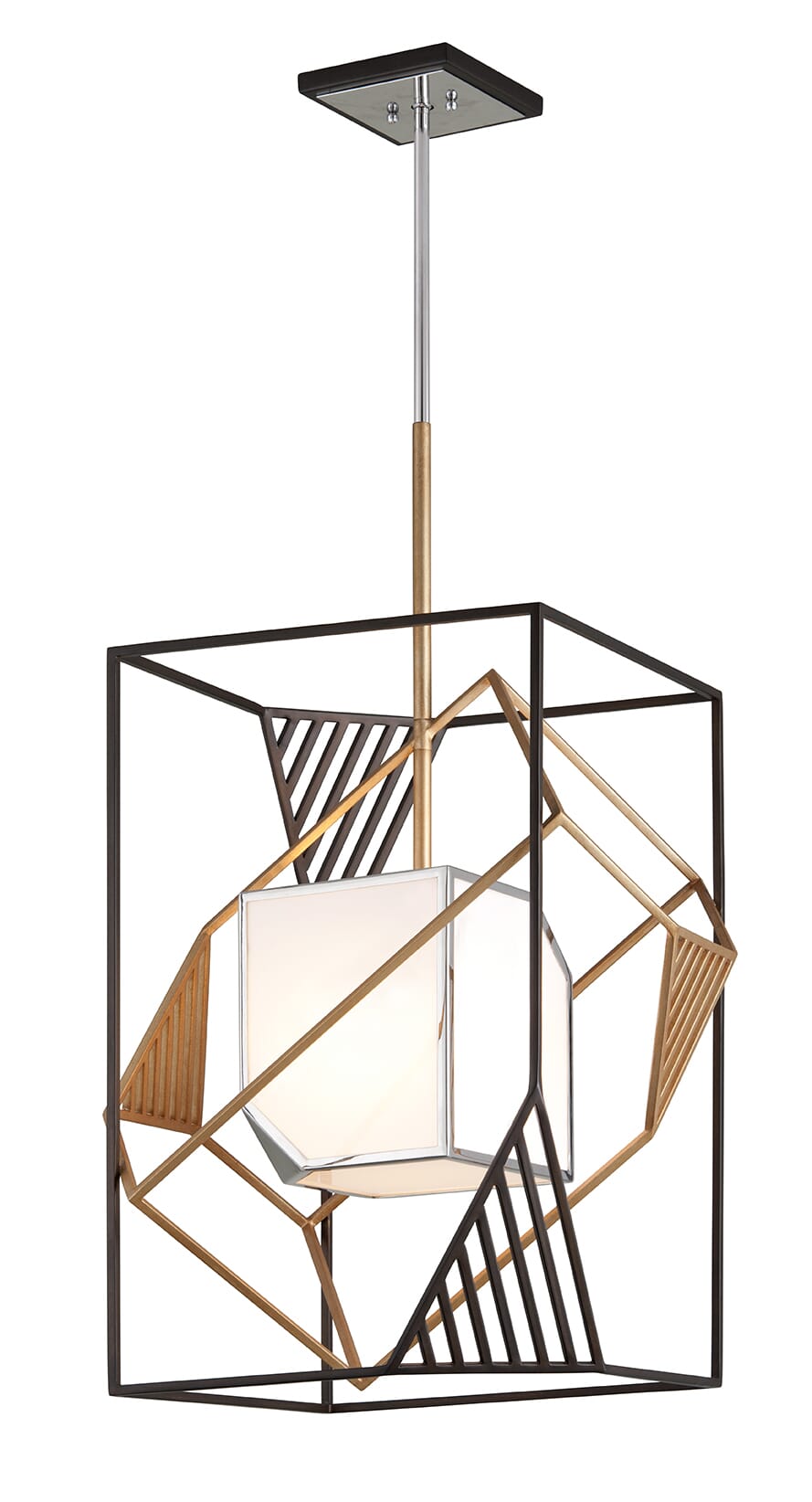 Troy Cubist Chandelier in Bronze Gold Leaf and Stainless